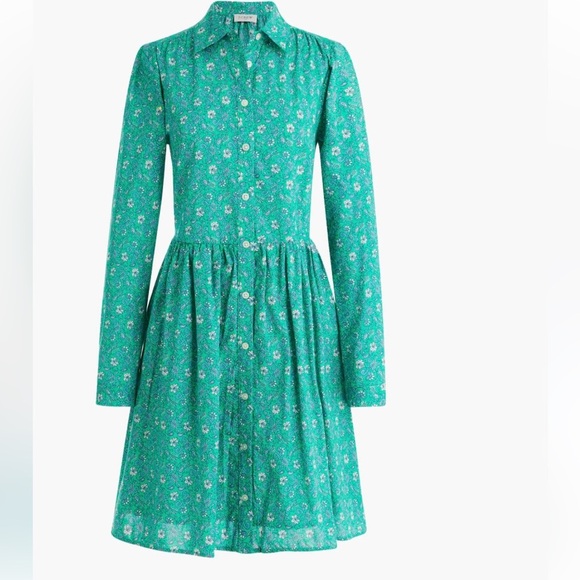 J. Crew Printed cotton mini shirtdress green blue floral paisley size 16 BF854 - Picture 1 of 7